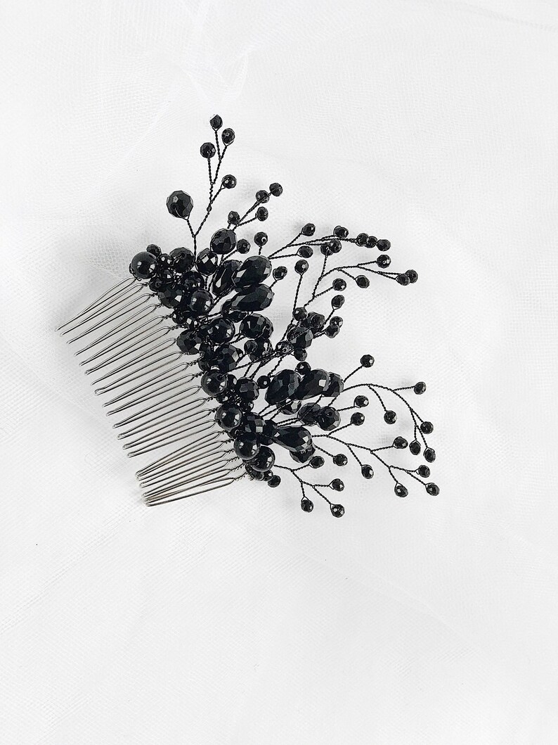 Black Hair Comb Bead Crystals Black Hair Accessories Black Etsy