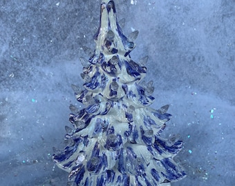 Ceramic Christmas Tree White Small Crystalized