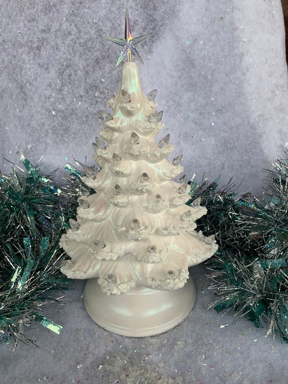 Ceramic Christmas Tree White Small Blue Iridescent Finish Etsy
