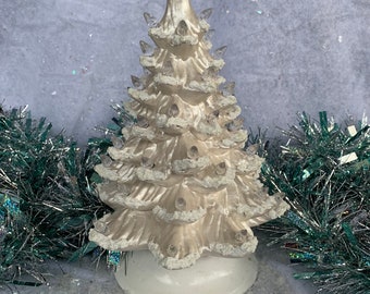 Ceramic Christmas Tree Small White Pearl