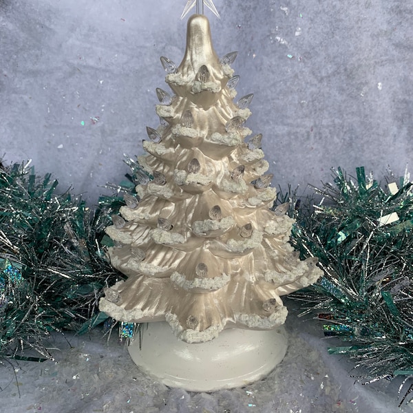 Ceramic Christmas Tree Small White Pearl