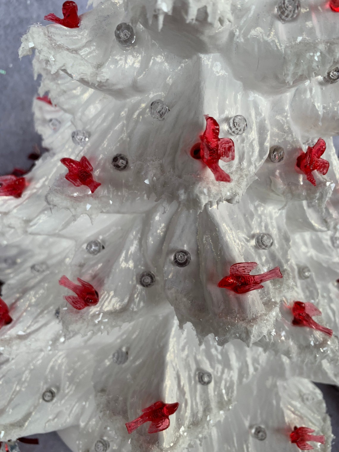 Ceramic Christmas Tree Large White with Red Doves and Icy Snow Etsy