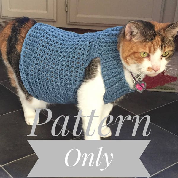 Cat Sweater Crochet Pattern, Cat Clothes Pattern, Crochet Pattern, Pet Clothes Pattern, Cat Coat Pattern, Crochet Cat Sweater