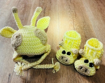 Crochet Pattern Giraffe Hat & Baby Booties- Newborn, 6-12 months, 12-18 months, Toddler, and Adult Sizes Available