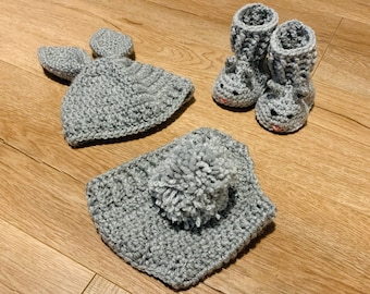 Crochet Pattern Newborn Bunny Outfit- Hat, Diaper Cover, Booties