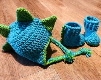 Crochet Pattern Dinosaur Hat and Booties