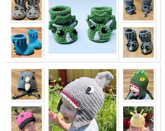 24 Crochet Patterns- Animal Hat & Baby Booties Collection- 24 Crochet Patterns Ebook