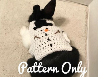 Crochet Pattern Rabbit Snowman Sweater, Rabbit Clothes Pattern