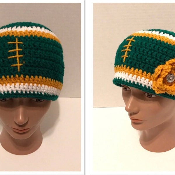 Crochet Pattern Football Hat- Newborn, 6-12 months, 12-18 months, Toddler, and Adult sizes included