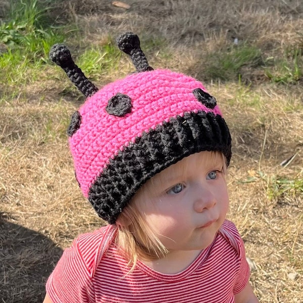 Crochet Pattern Ladybug Hat- Newborn, 6-12 months, 12-18 months, Toddler, and Adult Sizes Available