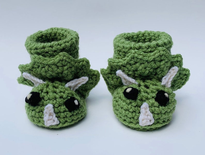 Crochet Pattern Baby Triceratops Dinosaur Booties image 7