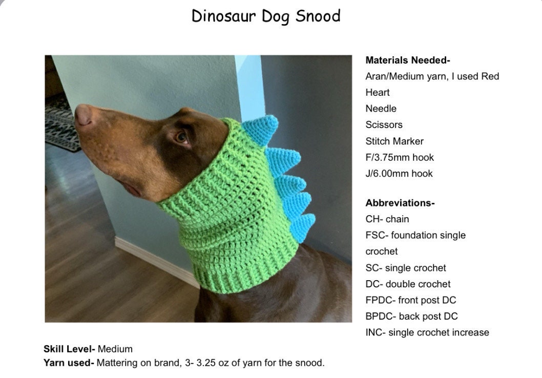 Crochet Pattern Dog Dinosaur Snood Cowl - Etsy