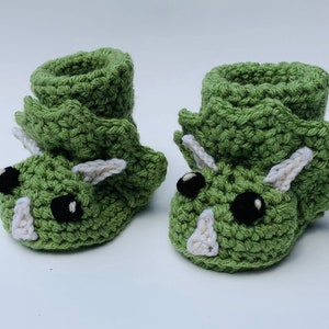 Crochet Pattern Baby Triceratops Dinosaur Booties image 6