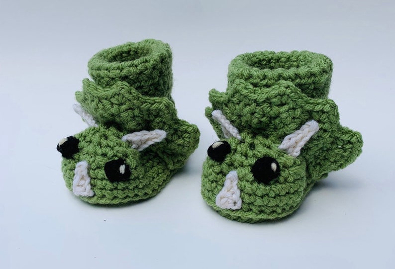 Crochet Pattern Baby Triceratops Dinosaur Booties image 6