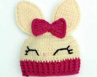 Sleepy Bunny Baby Hat Crochet Pattern