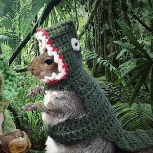 Fantasia de T-Rex com capuz e padrão de crochê para esquilos, porquinhos-da-índia e pequenos animais