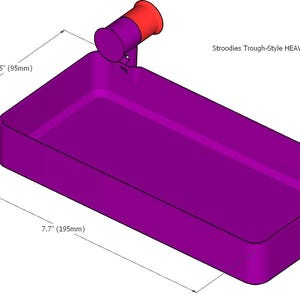 May include: A purple plastic tray with two red magnetic holders. The tray is 7.7 inches long, 3.75 inches wide, and 1 inch tall. The tray is labeled "Stroodies Trough-Style HEAVY DUTY MagLedge".
