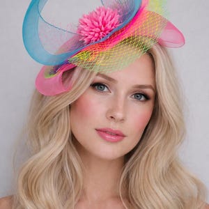 Colorful Feather Headband Fascinator - Neon Multicolor 80s Neon Butterfly Headband: Rainbow Feather Fascinator - Etsy main image 3