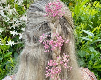 Roze gipskruid echte gedroogde geconserveerde bloem 4 haargrepen schuifspelden Boho NL