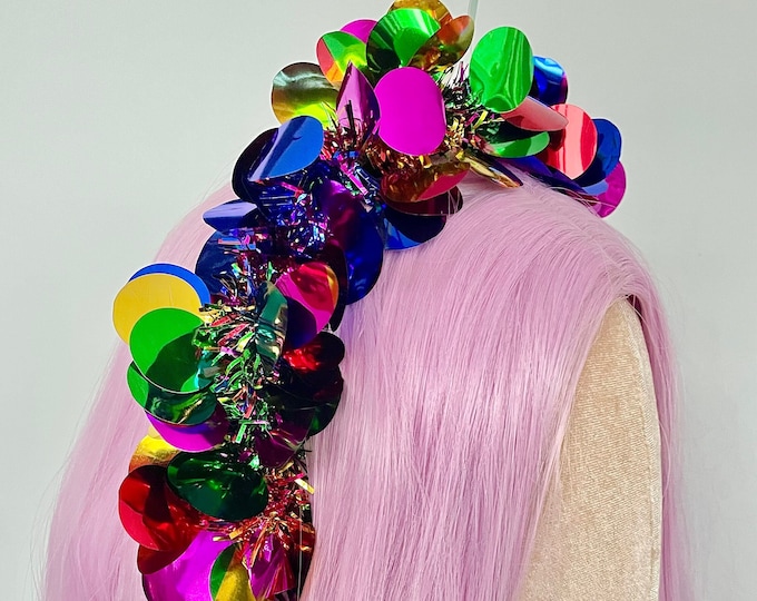 Rainbow Multi Coloured Tinsel Christmas Xmas Headband Glitter Hair Band
