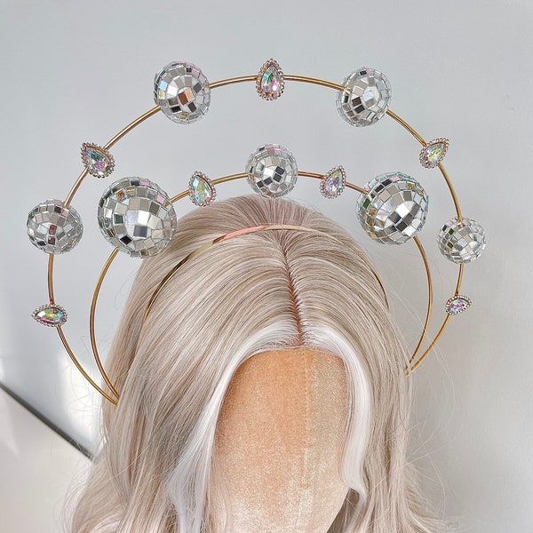 Silber Disco Spiegel Glitzer Kugel Stirnband Haarband Gold Halo Diamant Juwelen Jeweled Festival Party