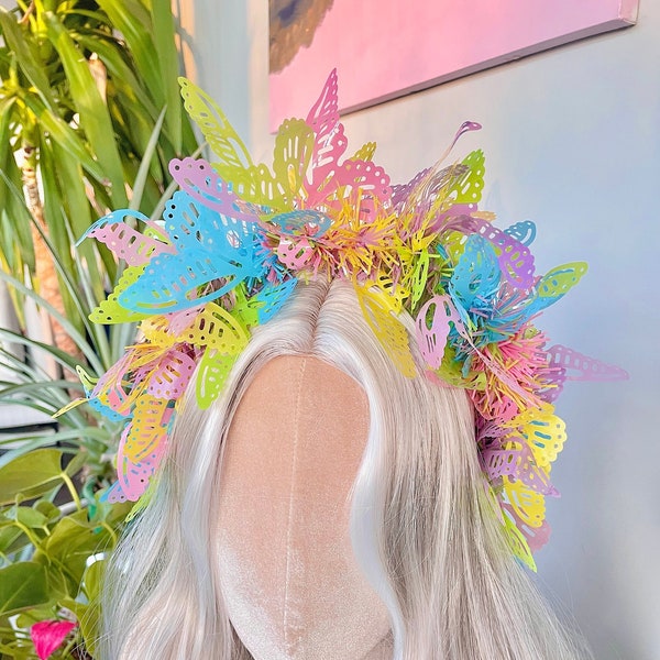 Butterfly Pastel Coloured Pink Yellow Blue Purple Headband Hair Band Spring Summer Crown Easter Festival Party Cosplay