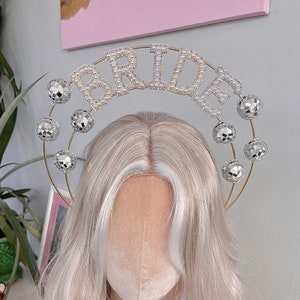 Disco Mirror Ball Bride To Be Headband Hair Band Halo Tiara Crown Layered Gold Silver Pearl Bridal Party Wedding UK