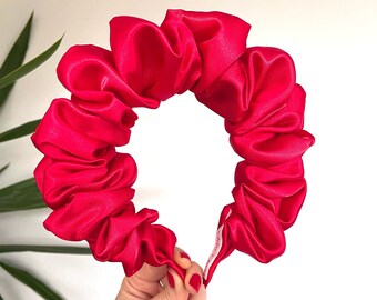 Red Satin Scrunchie Headband Ruffle  wedding Red Satin Ruffle Headband | Micale | Lynn main image 4