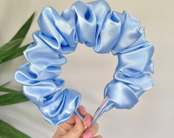 Pale Blue Scrunchie Crown Silk Satin Rouched Hair Band Headband Scrunch Ruffle UK Wedding Races