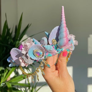 Pink Blue Purple Rainbow Unicorn Mermaid Flower Blossom Sea Shell Crown Hair band Headband Tiara Head Piece