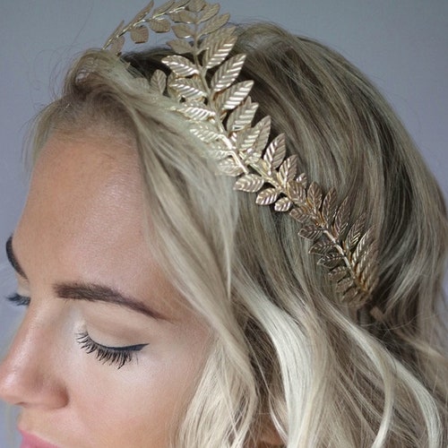 Gold Laurel Leaf Tiara Bridal Crown Hair Wreath With Gold and - Etsy