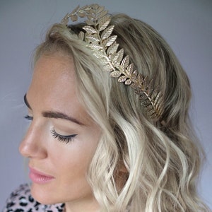 Grecian Gold Leaf Hair Band Headband and Piece Bridal Crown Tiara Fascinator Bride UK