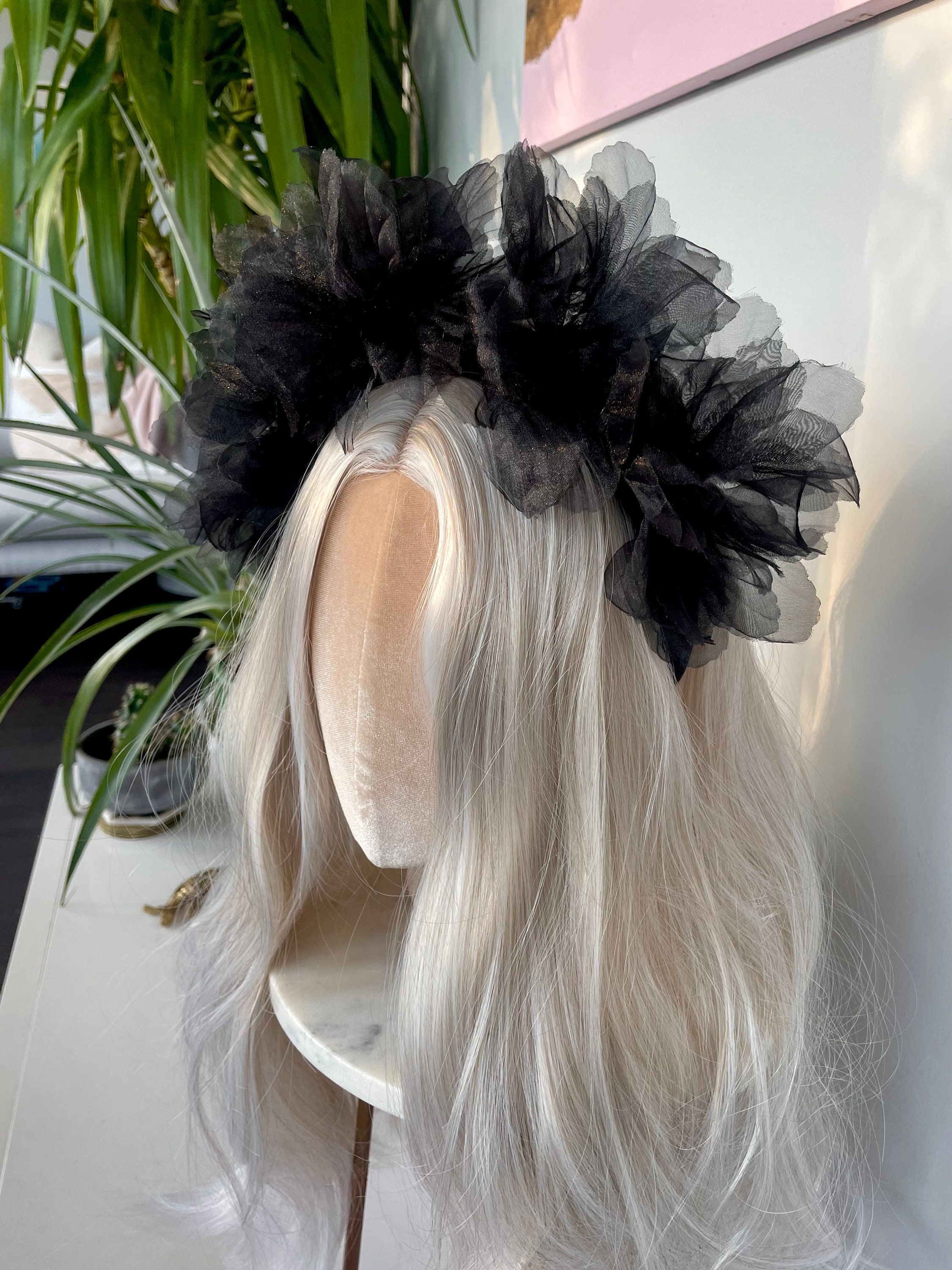 Black tulle pouffy headpiece headband TULLE PUFF HEADBAND : BLACK | Sylvy Earl main image 4