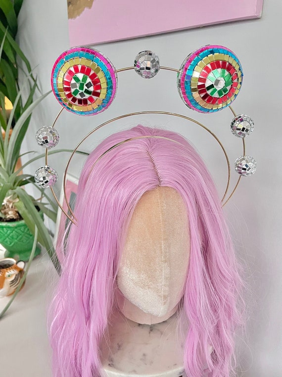 Rainbow Silver Disco Mirror Glitter Ball Headband Hair Band Gold