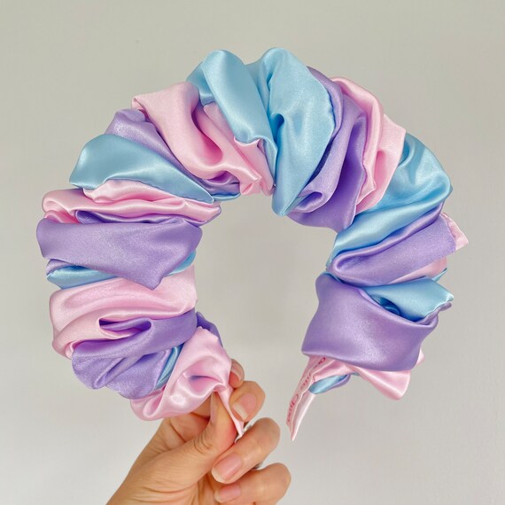 Pink Purple Blue Candy Stripe Twist Scrunchie Crown Silk  display picture 3