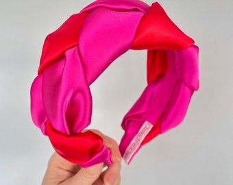 Pink & Red Plait Silk Satin Headband Hair Band Multi Coloured Tiara Crown Head Piece