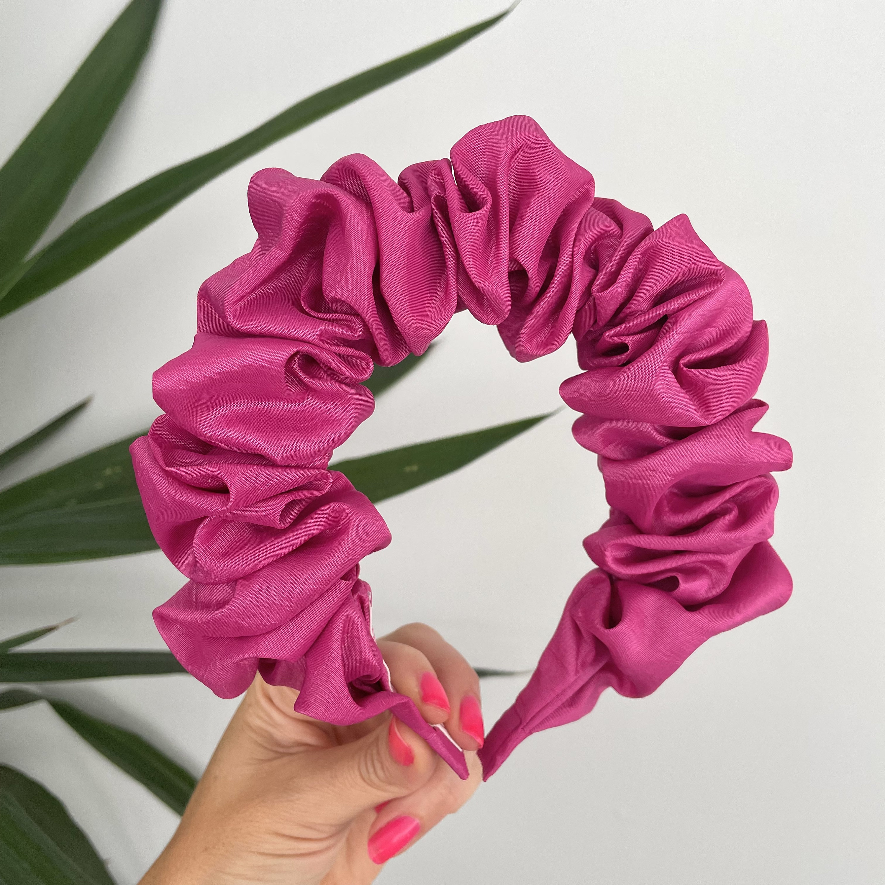 Head Wrap Scrunchie Headband Neon Pink Scrunchie Crown Hair Band