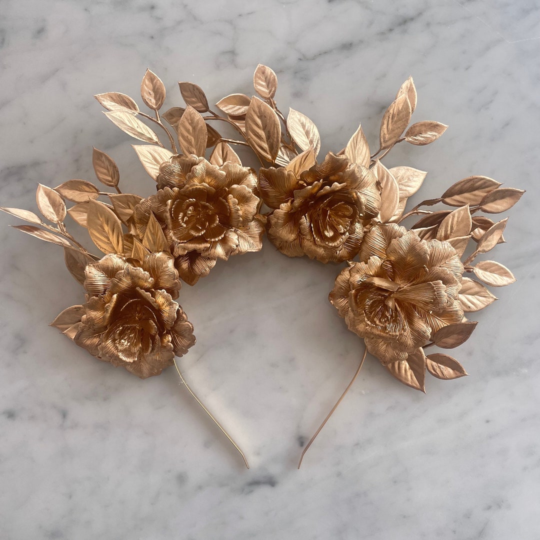 Gold Leaf Flower Hair Band Headband Head Piece Bridal Crown Tiara ...