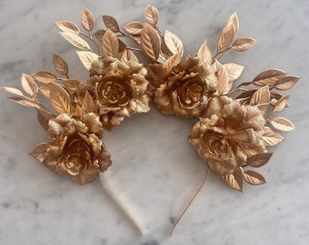 Fascia per capelli con fiore in foglia d'oro Fascia per capelli Corona da sposa Tiara Fascinator Bride UK Foglie greche