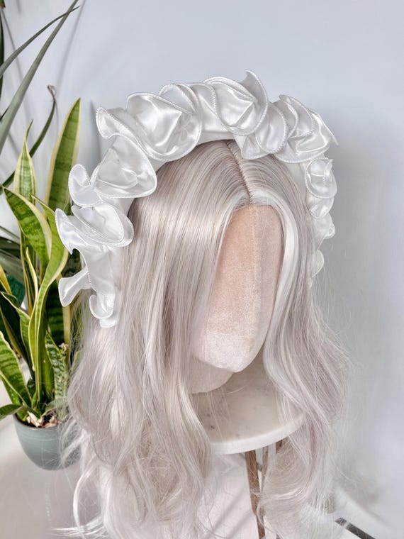 White Ruffle Scrunch Crown Headband Hair Band Bride to Be  display picture 2