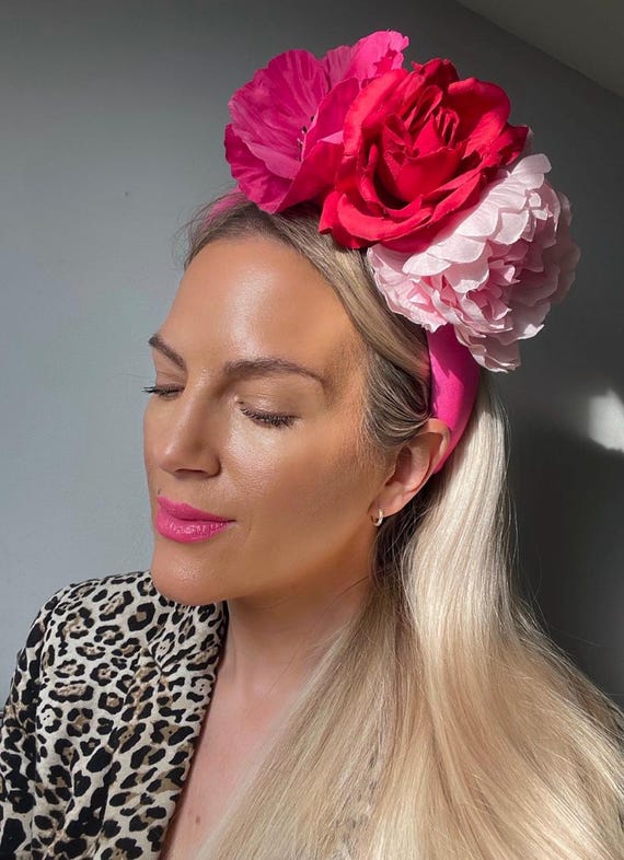 Handmade Large Floral Headpiece Fascinator Pink, Purple Costume Hat Headband NEW Handmade Floral Fascinator Purple Pink Large Flower  main image 3