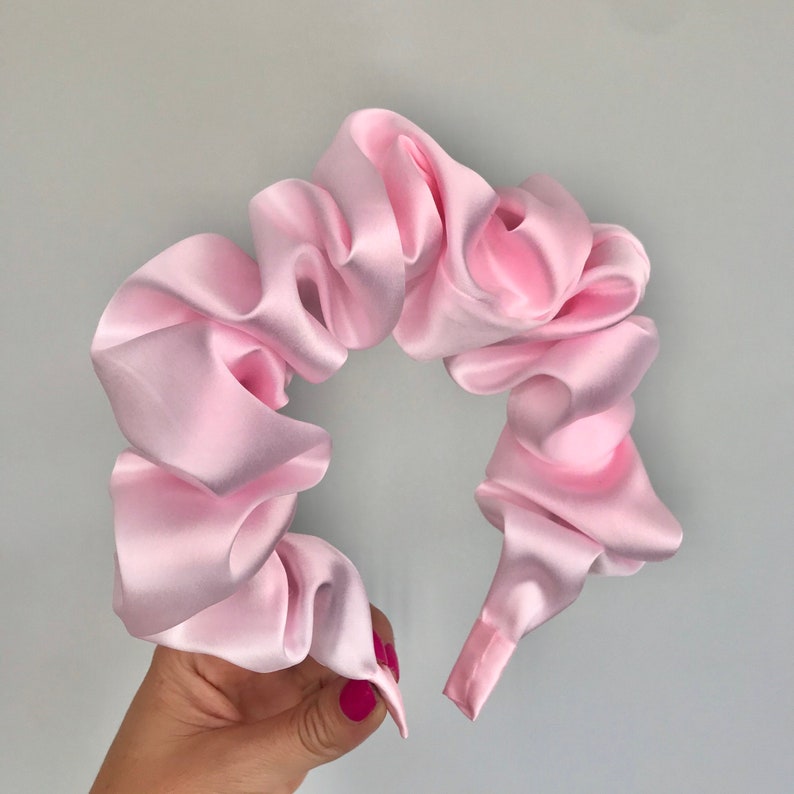 Baby Pink Silk Scrunchie Crown Ruched Ruffled Headband Hair Band image 1