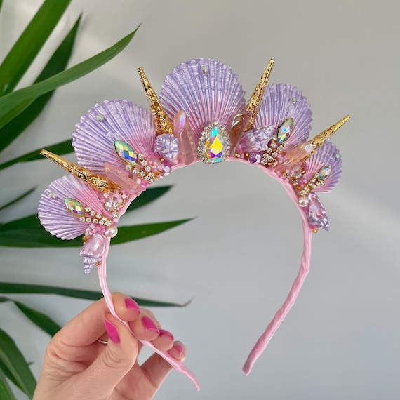 Purple & Pink Ombré Gold Crystal Quartz Mermaid Crown Sea  display picture 2