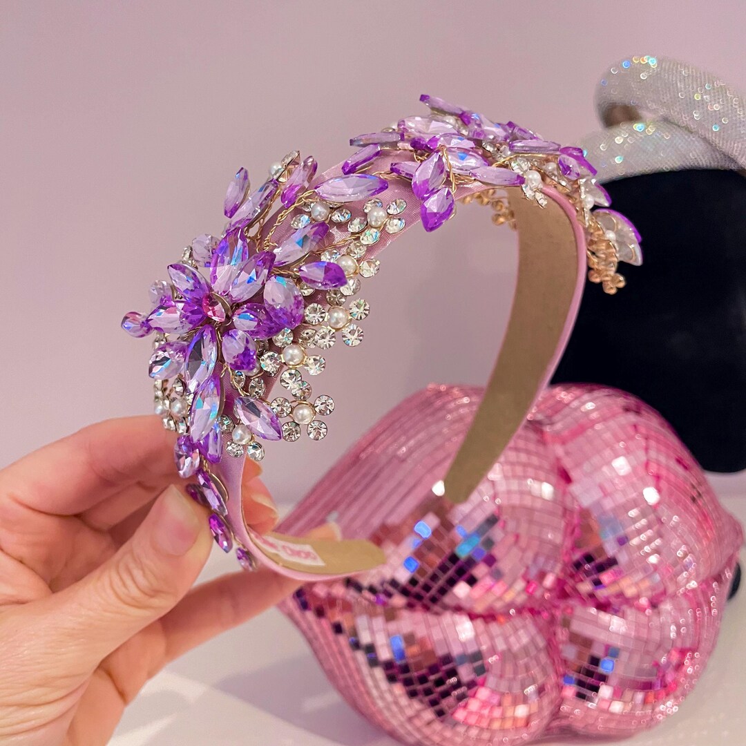 Purple Crystal Beaded Leaf Headband S181d1c53b3074d20ab67110b89b3d  main image 4