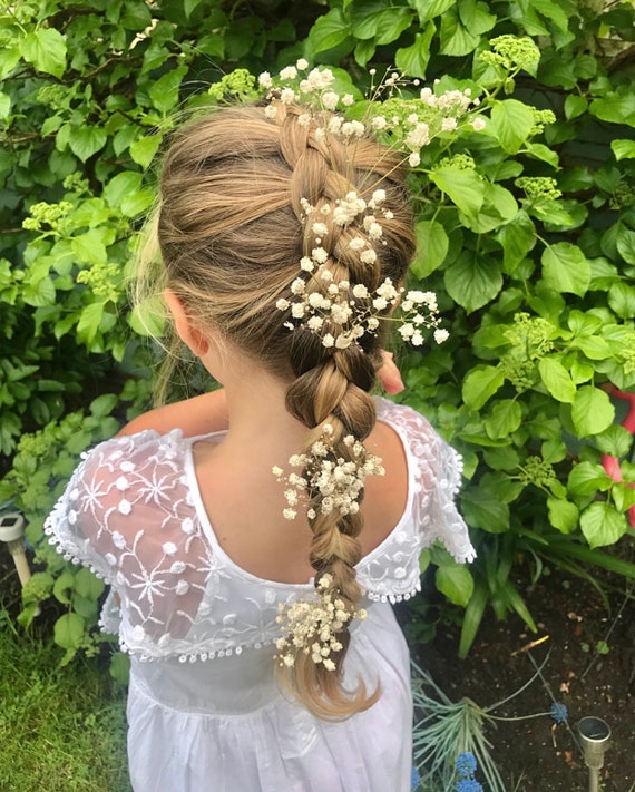 Ivory Gypsophila Real Dried Preserved Flower 4 Hair Grips Slide