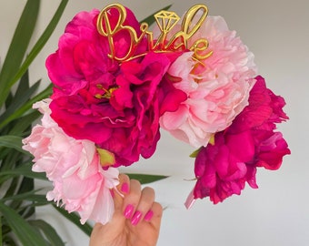 Fuschia & Baby Rose Pivoine Mariée Fleur Couronne Bandeau Cheveux BandeAu Nuptiale Pour Être Mariage Enterrement de Vie de Jeune Fille