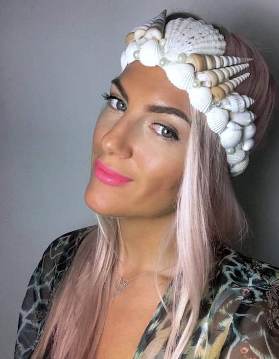 Purple Pearl Ivory Sea Shell Mermaid Crown Hair Band Choochie Choo Beach Hippy