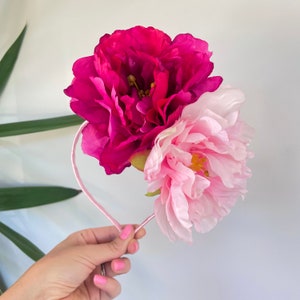 Tocado de peonía en fucsia, rosa bebé o marfil, corona de flores, diadema para el cabello, para bodas, carreras, Ascot