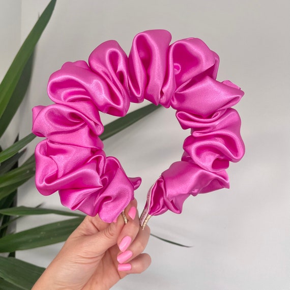 Pink Magenta Scrunchie Crown Silk Satin Rouched Hair Band  display picture 3