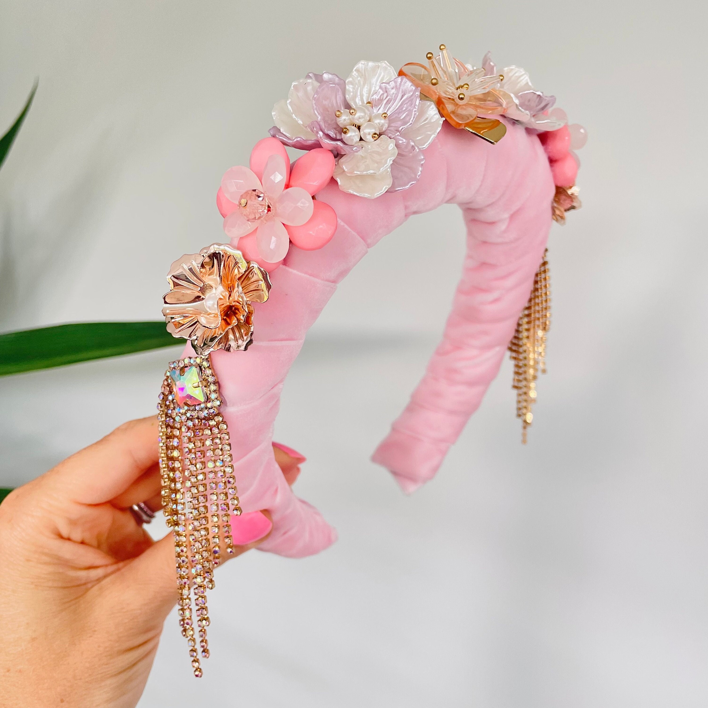 Pink Summer Blossom Flower Crown Headband Hair Band Padded